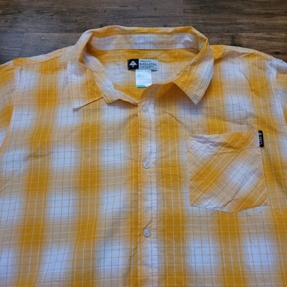 Men's LRG yellow white plaid shirt short sleeve button down 4XL 4X FLAW - Picture 6 of 6